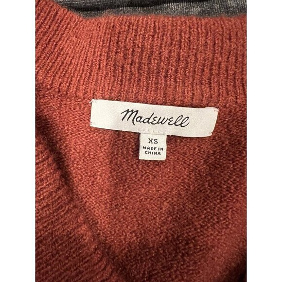 Madewell Knit Wool Orange Rust Sweater V-Neck Oversized XS Boho Warm Cozy - Picture 3 of 6